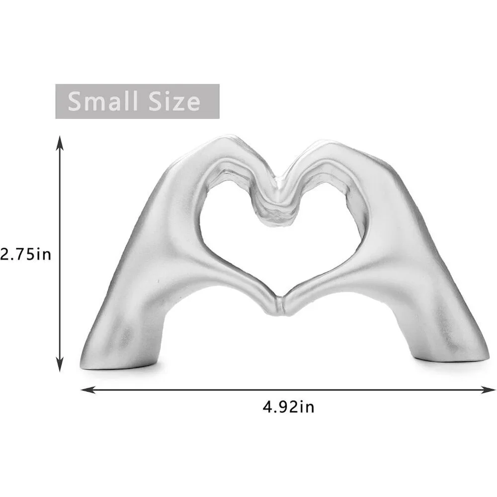 Small Silver Heart Hands Sculpture Decor for Living Room Bedroom Bookshelf